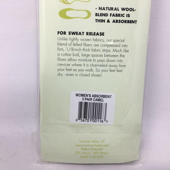 Summer Soles 3 Pair Ultra Absorbent Stay Dry Shoe Liners, Women's Size 5-11 - Ta - Picture 7 of 8